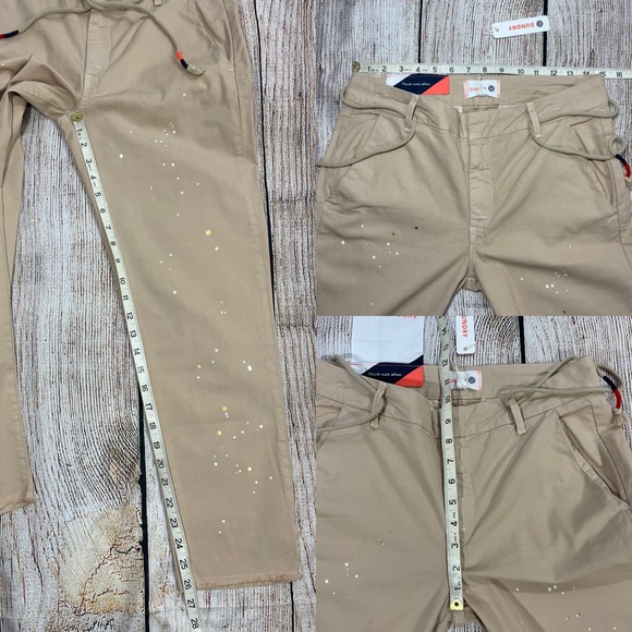NEW Anthropologie Sundry Carpenter Paint Ankle Crop Pants Boho Tan Drawstring - Picture 15 of 16